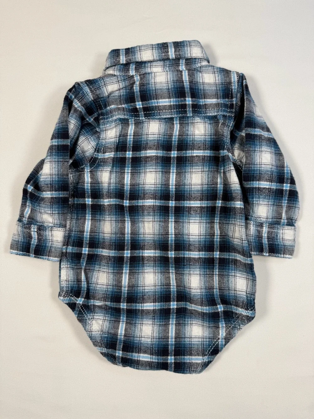 OSHKOSH BGOSH Baby Plaid Flannel Shirt Bodysuit Size 9M Blue Lumberjack Cozy‎